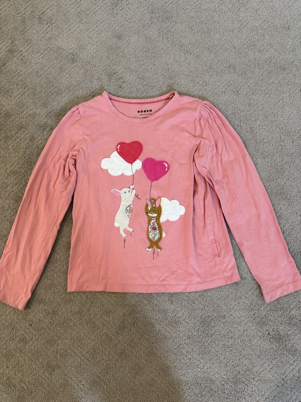Boden Pink Girls' Animal Balloon Long-Sleeve Top